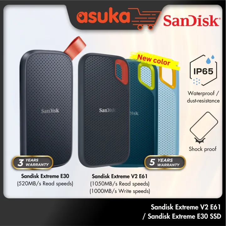 Sandisk Extreme / Extreme V2 / E61 / E30 480GB / 500GB / 1TB / 2TB Portable SSD SDSSDE61