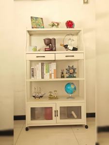 New floor standing kitchen storage rack with wheels microwave oven storage room transparent cabinet door dining side storage cabinet