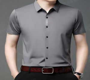 【HOT】Mens Ice Silk Short-Sleeved Shirt Breathable Mesh Quick Drying Short Sleeve Business Commuter Thin Top