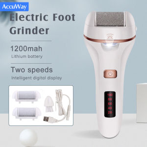 AccuWay Electric Callus RemoverPortable Electronic Foot File Pedicure Tools for Foot Care and Hard Cracked Dry Skin Foot Grinder with 3 Different Roller Heads In 2 Speeds (Led Light & Screen Display)