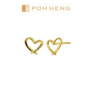 Poh Heng Jewellery 24K Heart Earrings in Yellow Gold [Price By Weight]