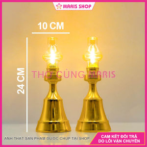 Đèn Dầu Nhôm CNC Màu Đồng Sử Dụng LED Tiết Kiệm Điện Để Bàn Thờ Phật Ông Bà Gia Tiên Cao 24CM Bảo Hành 6 Tháng