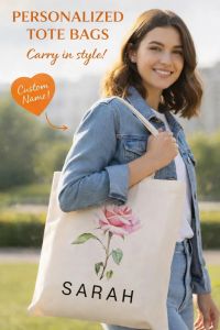 Personalized handbag with birth flower: Personalized canvas gift personalized handbag handbags birthday gifts handbag of the birth month personalized handbag