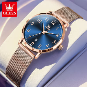OLEVS 5653 Women Quartz Fashion Watch Gift Round-dial Stainless Steel Watchband Wristwatch Calendar Luminous