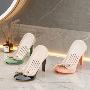 TRYANY Plastic High Heels Shape Soap Container Suction Cup Anti-slip Sponge Storage Rack Light Luxury Draining Soap Drain Case for Home
