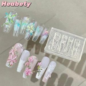 Heabety 3D Mold Silicone Nail Art Decorations DIY Flower Design Templates Mold For Nails Jewelry Crafts Transparent Nails Mold Tool