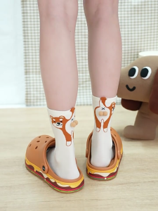Stretchy Combed Cotton Crew Socks With Cute Dog Graphics Childrens Socks Sports Socks For Commuting Travel Office Use