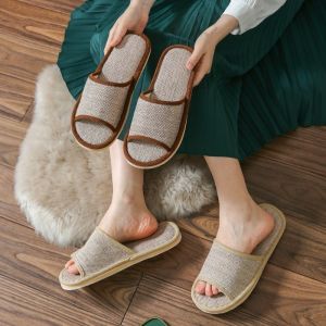 1 Pair Linen Open Mouth Cotton Linen Slippers Indoor Hotel Home Mens Slippers Breathable