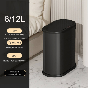 GREENSINDOOR 6/12L Stainless Steel Garbage Bin Waterproof Automatic Smart Rubbish Bin Tong Sampah 智能感应垃圾桶