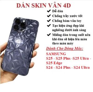 Miếng dán skin vân 4D mặt lưng trong suốt Dành Cho Samsung S25 S25 Plus S25 Ultra S25 Edge S24 S24 Plus S24 Ultra