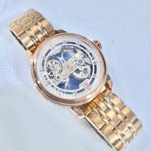 Jam tangan pria otomatis transparan Rantai stainless Analog Tanpa Baterai Anti air