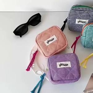Two-tone plaid small square bag for girls stylish Bluetooth earphone bag lipstick bag student coin purse privacy storage bag