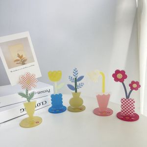FUTUI Cute Cartoon Acrylic Memo Clip Flower Shape Decoration Photo Display Stand Wear-resistant Space Saving Card Clamp Office Use