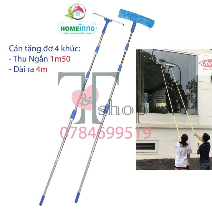 Bộ Cây Lau Kính, Gạt Nước Kính Cán Tăng Đơ Thu Ngắn 1,6m - Kéo Dài 4m ...