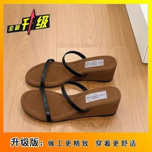 [Free Shipping] Minimalist Style High-Heeled Slippers For Women 2026 Autumn New Collection Fashionable And Versatile Niche Wedge Heel Sandals With A Single Strap
