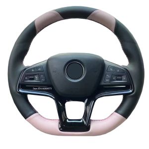 Kaly Customized Car Steering Wheel Cover For BYD Song Pro New Energy 2024 Black And Pink Cute Mix Colour Design Hand Sewing Accessory Z1H5K