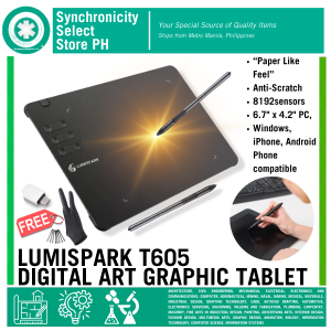 LUMISPARK T605 Graphic Tablet | New Paper Finish Texture & Anti-Scratch Surface | Synchronicity Digitools | Digital Art 8192 Sensors | 6.7“x4.2" Drawing Area | Windows | Android | MacOS/iOS  | Local PH Supplier for Faster Delivery | Free Glove Nibs & OTG