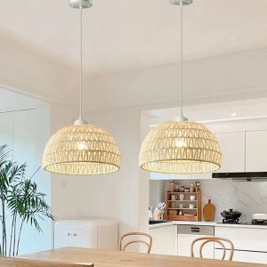 Pendant Light Hemp Rope Chandelier Woven Rattan Hang Lamp Bohemian Drop Light Bedroom