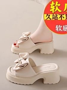 WomenS Summer Outdoor Fashion New Versatile Platform Thick-Soled Height-Increasing Bowknot High-Heeled Sandals