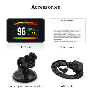 เครื่องวัดความเร็วในการแสดงผล HUD สำหรับรถยนต์ OBD2 P16กล่องแจ้งเตือนความเร็วเกินกำหนดสัญญาณเตือนอุณหภูมิสูงเครื่องวัดความเร็วแบบดิจิตอลอัจฉริยะ