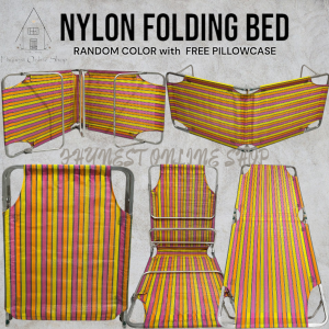 HIGH-QUALITY PORTABLE FOLDING BED NYLON HEAVY DUTY ROUND TUBE / FOLDABLE NYLON STEEL BED / KAMA / with free PILLOWCASE