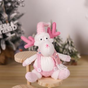 MAOMEI Thực tế Búp bê người tuyết vải lông giáng sinh Ngồi Búp bê để bàn Đồ trang trí búp bê màu hồng giáng sinh Đáng yêu Mềm Búp bê người tuyết nai sừng tấm dệt kim Quà Tặng ông già Noel