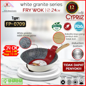 CYPRUZ Panci Fry wok 24cm  white granite anti lengket / wajan masak listrik induksi / kuali penggorengan FP-0709