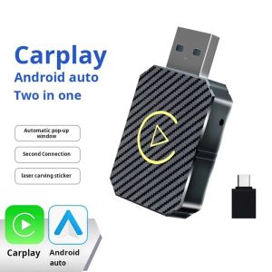 VERMILL Mini Ultra Wireless CarPlay Adapter 2in1 Bluetooth CarPlay Video Adapter Portable Type-C Android Auto Adapter Car