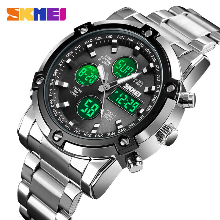 SKMEI New Men Sports Fashion Watches Quartz Stopwatch Dual Display Watch  Time Countdown Waterproof Wristwatches