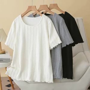 WomenS Plus Size Jacquard T-Shirt Front Shoulder Fashionable Slimming Short Sleeved Loose Casual Summer Top