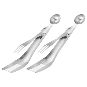 2ชิ้นช้อนส้อมตัวหั่นผักสแตนเลสสำหรับการเตรียมน้ำผึ้งแตงโมอย่างรวดเร็วและทำความสะอาดง่าย