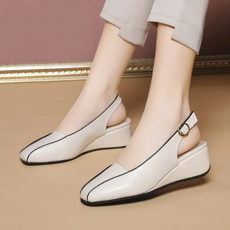 Women Fashion Square Toe Shallow Mouth Shoes Lady Casual Wedge Heel Sandals
