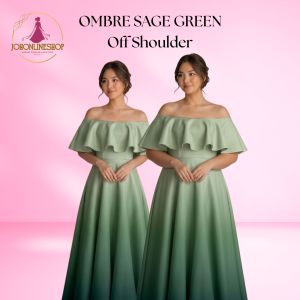Sage Green Ombre Off Shoulder Neoprene Gown