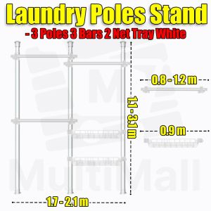 Laundry Pole Stand 3 Poles 3 Bar Floor to ceiling laundry pole