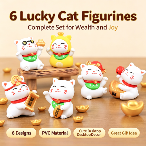 6Pcs Cute White Lucky Cat Resin Mini Figurines About 3cm Tiny Fortune Cat Dolls DIY Micro Landscape Terrarium Ornaments Dollhouse Desktop Miniature Craft Accessories