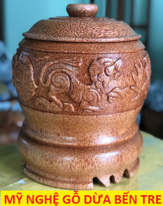 TẶNG ẤM TRÀ -  Có Video -  Bình giữ nhiệt  Bộ Giữ ấm trà bằng gỗ dừa LONG LÂN QUY PHỤNG - HÀNG LOẠI 1  - mỹ nghệ dừa Bến Tre - DANH DUA SHOP