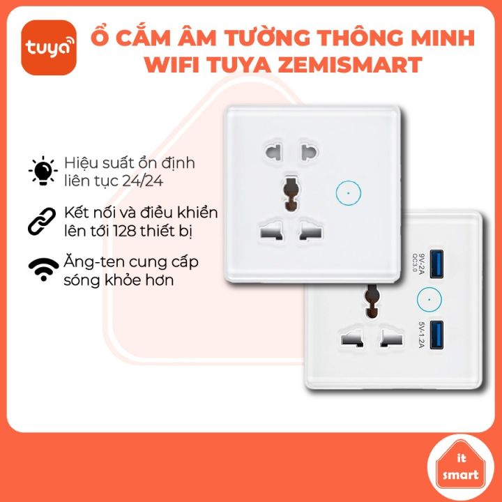 Ổ cắm điện thông minh wifi Tuya Zemismart tích hợp cổng sạc USB tiện ...