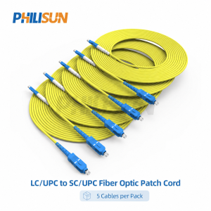LC/UPC to SC/UPC OS2 9/125 μm Simplex Fiber Optic Patch Cord 3.0 mm LSZH 1-20 m 1/5 Pack PHILISUN