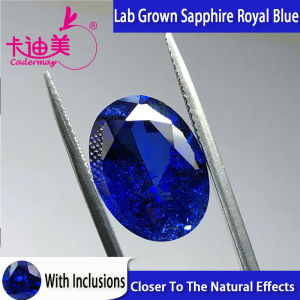 Cadermay Royal Blue Color Lab Grown Sapphire With Inclusions Loser To The Natural Effects Loose Stone Oval Shape For Jewelry Making DIY