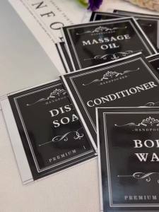 36 PCS Printed Waterproof Labels for Shampoo and Conditioner BottlesBathroom Soap Dispenser Organization Label Stickers Black