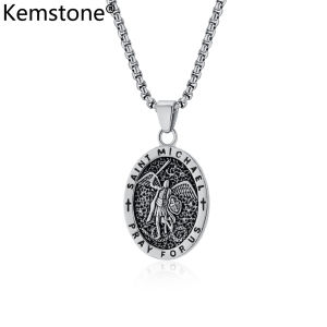 Kemstone เครื่องประดับสร้อยคอจี้ Saint Michael ของผู้ชาย Kalung Baja Tahan Karat เทวทูต SAINT MICHAEL วินเทจ