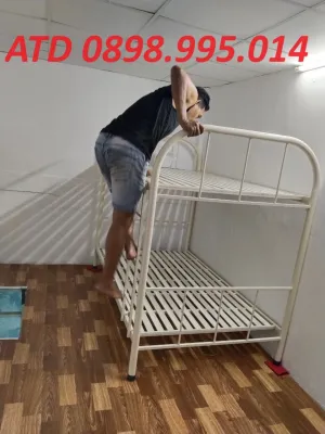 Giường sắt 2 tầng đủ kích thước 0.8m-1m-1m2-1m4-1m6 dài 2m cao 1m7 màu kem miễn phí vận chuyển TPHCM