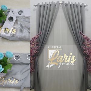 Gorden Jendela Pintu Kamar Minimalis Motip Zelitha Warna Gold Model Smokering Bahan Blackout Import