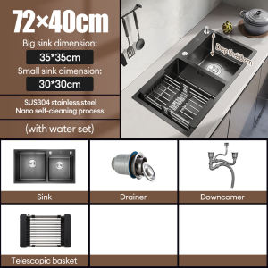 XTEN Black Kitchen Sink Complete Set Stainless Steel Lababo Double Sink Heavy Duty Small Single Sink