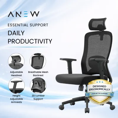 ANEW Stride Ergonomic Chair | Everyday Ergonomic Support Breathable Mesh 2D Lumbar Adjustable Headrest 3-Year Warranty