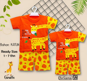 Setelan Kasual Anak Motif Giraffe/Jerapah Lengan Pendek