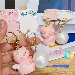 NOVAWEAR Resin Pearl Pig Keychain ic Mental Backpack Key Ring Bag Accessories Cat Animal Couple Pendants Couple