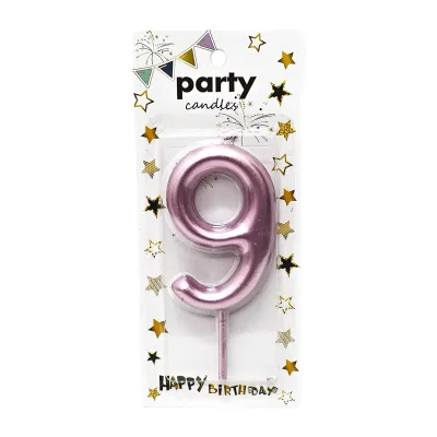 CGS Big Shiny Number Candle (9) (Pink)
