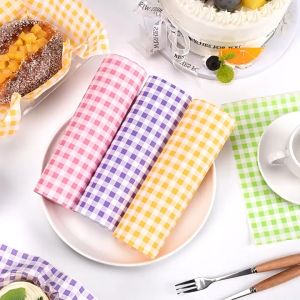 Printed Checkered Wax Paper 100pcs Food Wrapping Paper for Burgers Snacks Desserts 7x7in