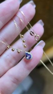 UBESTNICE Real 18K Yellow Gold Jewelry AU750 Golden Beads Natural Blue Gemstone Water Drop Tanzanite Pendants Necklace for Women